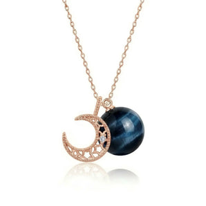 The Moon Blue Tiger's Eye Necklace (Rose Gold)