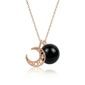 The Moon Obsidian Necklace (Rose Gold)
