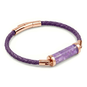 Lavender Amethyst CC Leather Bracelet (Violet-Rose Gold)