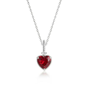 La Joie Garnet Heart Necklace (Silver)