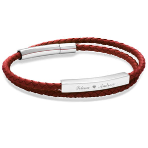 Le Tien Double Leather Bracelet (Lucky Red-Silver)