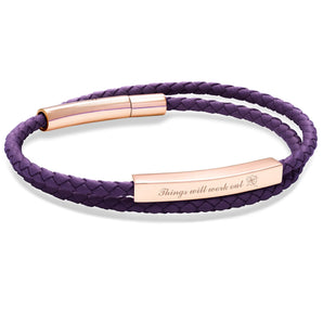 Le Tien Double Leather Bracelet (Purple-Rose Gold)