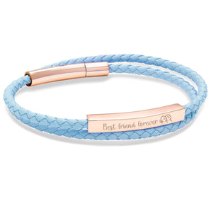 Le Tien Double Leather Bracelet (Sky Blue-Rose Gold)