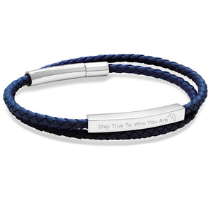 Le Tien Double Leather Bracelet (Palace Blue-Silver)