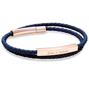 Le Tien Double Leather Bracelet (Palace Blue-Rose Gold)