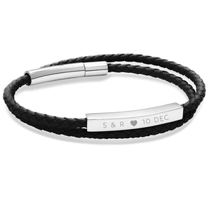 Le Tien Double Leather Bracelet (Jet Black-Silver)