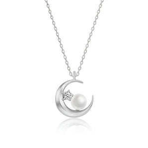 L'amour Moon Star Pearl Necklace (Silver)