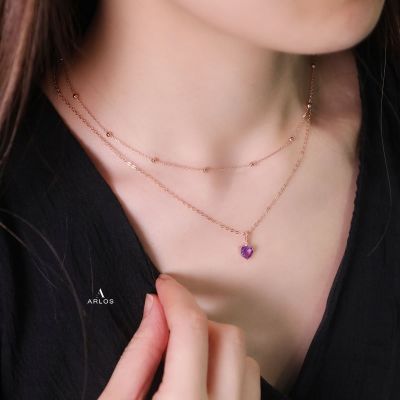 La Joie 紫水晶心型頸鏈 (玫瑰金)