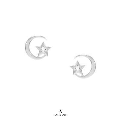 Aloha Sparkling Star Moon Earrings (Silver)
