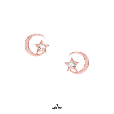 Aloha Sparkling Star Moon Earrings (Rose Gold) 