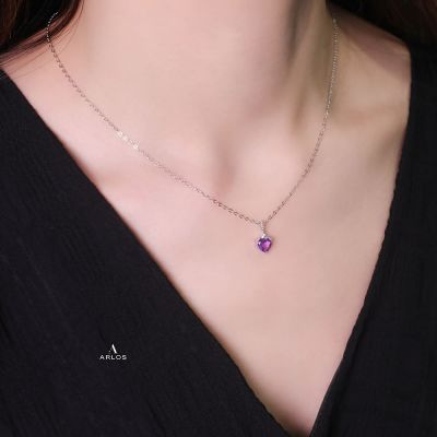 La Joie 紫水晶心型頸鏈 (白金色)